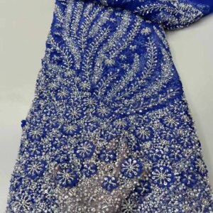Latest African Luxury Beaded Lace Fabric 2025 High Quality French Nigerian Sequin Fine Tulle Lace Fabric Bridal Evening Gown