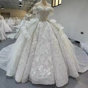 Vestidos De Novias Off Shoulder Sweetheart Beading Crystal Ball Gown Lace Up Back Long Bridal Dress Wedding Dress