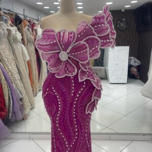 2025 Elegant Fuchsia Mermaid Evening Dresses African Dubai Beaded Wedding Party Dress Prom Dress Vestidos De Noche Runway Gown