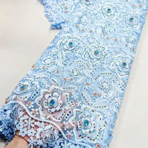 White Lace Fabric 2025 High Quality Organza Chiffon Lace Fabric Embroidery French Stones Bead Lace For Party Dress 5Yard A1062-1