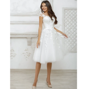Elegant Pure White Flowers Lace Tulle Knee Length Women Prom Dress Spaghetti Strap Sweetheart Ball Gown فساتين سهرة Wedding