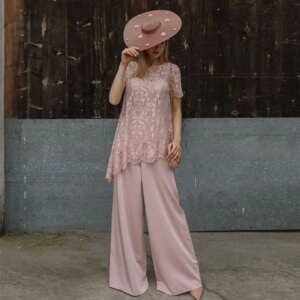 Light Pink Lace Mother of the Bride Dresses With Trousers Wedding Guest Gowns for Women Evening Dress