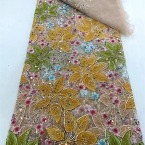 Blue High Quality 2024 5 yard African Guipure Lace Fabric With Sequins Nigerian cord Lace Fabric High Quality For Wedding Party