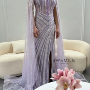 فساتين سهره نسائيه فخمة A-Line Scoop Neckline High Slit Beadings Floor-Length Tulle Zipper Up Dubai Luxury Evening Dress Formal