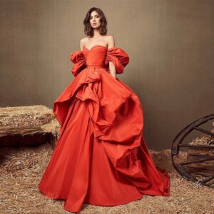 L444 Red Sweatheart Off the Shoulder taffeta فساتين السهرة vestidos de fiesta  فساتين سهره evening dresses