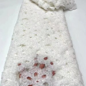 Beaded Lace Fabrics White Lace Fabric Nigerian Fabric 5Yrds Pearl and Crystal Fabric Green Sequins Lace Fabric for Sewing