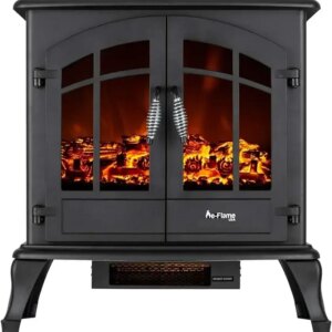 E-Flame-Freestanding  Fireplace, Stove Heater, Realistic 3-D Log, Fire Effect, Black, USA Jasper