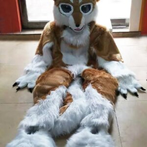 Husky Fox Halloween Long Fur Puppet Mascot Costume Set Stage and Large-scale Event Costumes