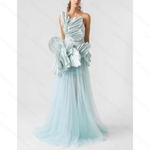 Sky Blue Strapless Elegant A-Line Prom Dress Fashion Party Floor Length Lady High-end Formal Evening Gowns