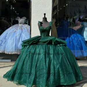 Elegance Emerald Green 2025 Princess Quinceanera Dresses Off Shoulder Ball Gown Beaded Flowers Sweet 16 Dress Vestidos 15th Girl
