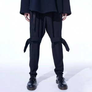 YOJI OOAK Design Feel Strap Design Casual Pants Black Zipper Foot Strap Pants Strap Strap Pants Men