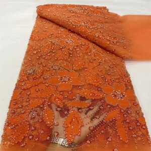 Beaded LACE 5 Yards French Mesh Lace Fabrics 2024 High Quality African Net Sequins Nigerian Lace for Sewing Women Party Dress