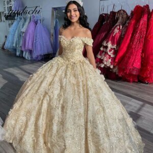 Customized Dresses 2025 Gold Off The Shoulder Beading Appliques Sparkling Ball Gown Birthday Formal Party Gown Robes De Soirée