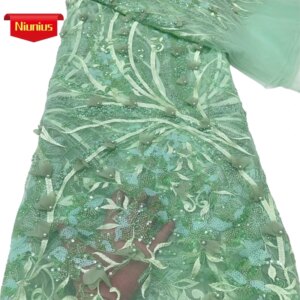 2025Latest Elegant Best Quality Soft Luxurious 3D Applique Mesh Lace With Stones Fabric For Party Evening Dresses NN5638_R