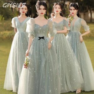 GIYSILE 2025 New Beauty Girl Short Sleeve Bridesmaid Dresses Long Formal Gown Lady Lace Up Elegant Women Special Evening Dresses
