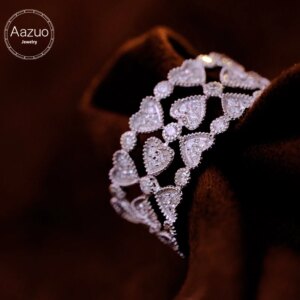 Aazuo Customade 18K Solid White Gold Natrual Diamond 0.75ct Heart Lines Ring Gift For Women Luxury Engagement Halo anillos mujer