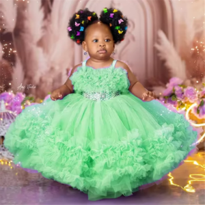 Purple Puffy Flower Girl Dress For Wedding Tulle Beaded Elegant Applique Baby Princess Birthday Evening First Communion Gown