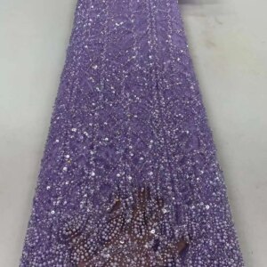 African Heavy Beaded Lace Fabric 2024 High Quality Nigerian Sequins Beads French Tulle Lace Fabric Material For Wedding Dress
