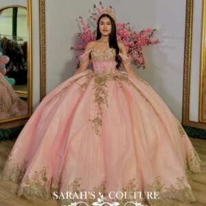 Pink Princess Ball Gown Charming Quinceanera Dress Classic Gold Applique Lace Beads Tull Sequin Sweet 16 Dress Vestido De 15Anos