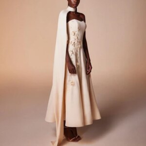 Little Daisy CustomizedA-Line Ankle Length Halter High Quality and Temperament Evening Dresses One Shoulder Satin Long Sleeves