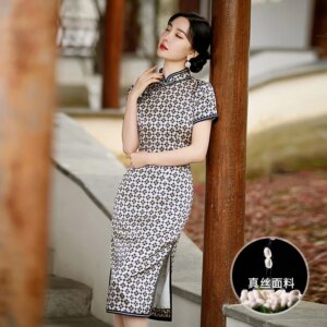 High Quality High-End New Chinese Real Silk Cheongsam Qipao Women’s Retro Improved National Style Dress