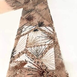 2025 New African French Nigerian High End Lace Fabric With Beads Sequins Mesh for Embroidery Wedding Party Bride Sewing Dress