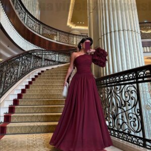 Customized One-Shoulder Simple Ruched Evening Dresses Classic Pleat Ruffles Long Chiffon Prom Gown A-Line Floor-Length Dress