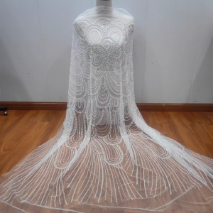 Luxury Heavy Beaded Lace Simple Elegant Floral Pattern Fabric Wedding Dress Sequined Lace Fabric