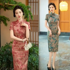 Old Shanghai Retro National Trend Style Middle-Aged and Elderly Wedding Cheongsam Qi Pao Spring Summer New Bronzing plus Size