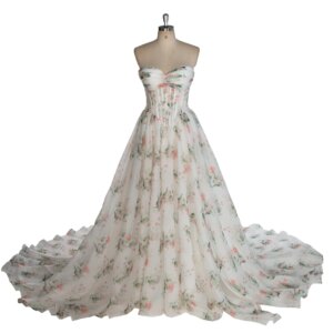 Princess’ Dress Organza Floral Wedding Dress Lush Long Train Bridal Party Dress with Slit YW243142