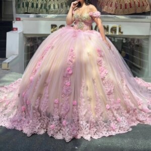 Luxury Mexican Nude Pink Quinceanera Dresses Crystal Flower Ballgown Prom Birthday Party Sweet 15 16 Girl Wedding New Customized