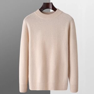 Fall/Winter New 100% Wool Sweater Men’s Round Neck Fashionable New Solid Color Pullover Wool Sweater Warm Long Sleeve Shirt