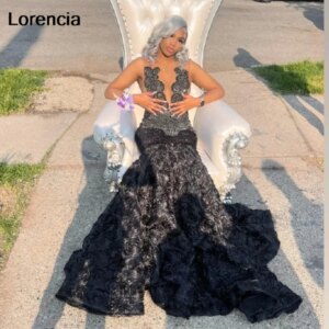 Customized Black Girls Flowers Sequins Mermaid Prom Dress Sparkly Beaded Crystals Party Gala Gowns Women Robe De Soiree YPD153