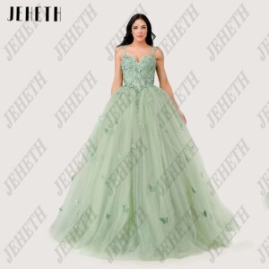 JEHETH Butterfly Shiny Prom Dress Spaghetti Straps Sweetheart Wedding Party Gowns Corset A-line Customized Formal Occasion Dress