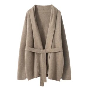 OEM manufacture belt turn down collar cashmere women cardigan