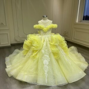 Girls Birthday Dress Performance Costume Yellow Purple Blue Children’s Partywear Frock for Girls