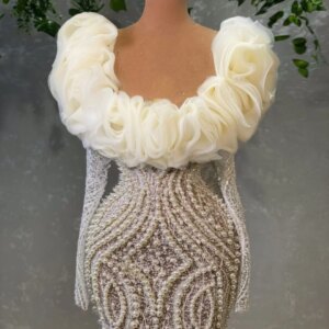 Gorgeous Pearl Formal Party Dresses Beaded Ruffles Dubai Mermaid Prom Celebrity Dress Illusion Wedding Gown Robe De Soiree Femme