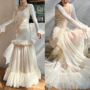 Customized Jiayigong Tulle Tiered Birthday Mermaid O-Neck Bespoke Occasion Floor Length