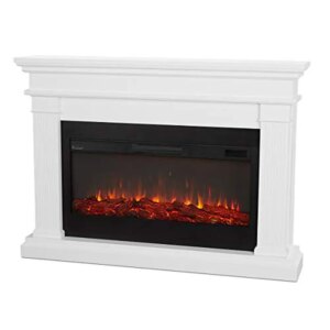 59″ Electric Fireplace Mantel White Finish Adjustable Heat settings Solid Wood MDF Mantel Remote Control Realistic Log Firebox