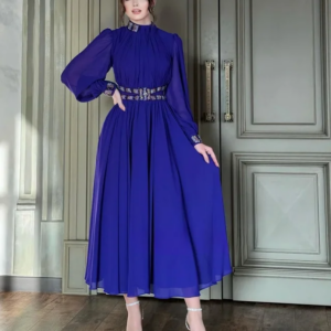 CustomizedA-Line Puff Sleeves Crystals Fashion Saudi High  Neck Prom Dresses Ankle Length Chiffon Evening Gowns Formal Party Dre