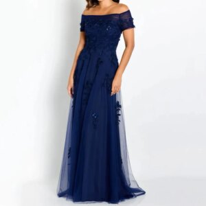 custom made Navy Blue Mother Of The Bride Dress Tulle Sleeveless Formal Party Gown Sweep Train Lace Appliques Dress For Women