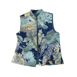 New Chinese style national Hanfu Heavy industry embroidery disc cardigan vest jacquard brocade gold coat