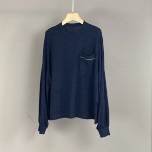 25 Spring/Summer New Silk Wool Round Neck Pocket Chain Fashion Versatile Casual Women’s Long Sleeve Knitted Top