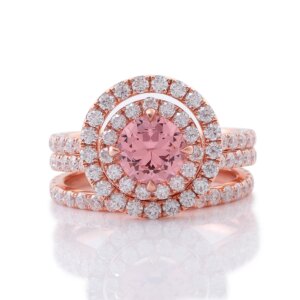 Provence 18K/14K/10K Solid Gold Round Lab Grown Morganite Pink With DEF VVS Round Moissanites Ring Set Customized Gift