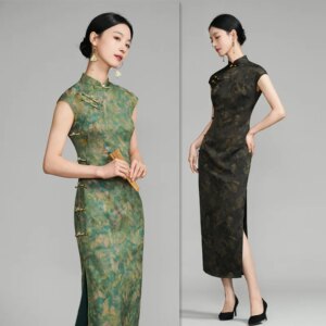 Retro National Style Long Jacquard Satin Sleeveless Cheongsam Qi Pao2025     Fashion Young Pao Dress