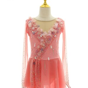 Kids Girls Sleeveless Figure Skating Dress Shiny Sequin Floral Sheer Mesh Tutu Ballet Gymnastics Dance Leotard Dress Costume