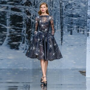 L262 Sexy Navy Blue Long Sleeves Bead Luxury A-line Knee Length  فساتين السهرة vestidos de fiesta  فساتين سهره evening dresses