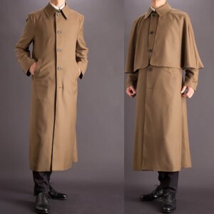 Men’s Woolen Coat With Cape Holmes Single Breasted Lapel WindBreaker Retro Autumn Long OverCoat Custom made
