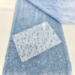 African Lace Fabric 2025 High Quality French 3D Sequins Embroidery Beads Tulle Lace Fabric For Party Dress ST57AB-2