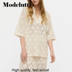 Spring 2023 New Summer Fashion Short Sleeve Ice Silk Knitted Sweater V-neck Women Solid Simple Casual Tops Female